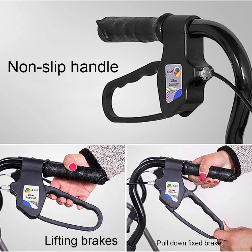 Gehhilfe, Rollator, zusammenklappbarer Vierrad-Gehwagen mit gepolstertem Sitz, feststellbaren Bremsen, ergonomischen Griffen, Einkaufskorb, eingeschränkter Mobilitätshilfe „It's so Kind of You“