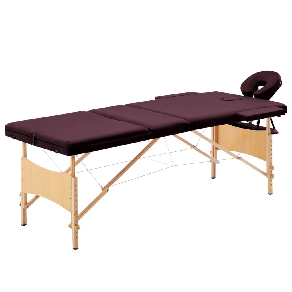 Massageliege klappbar 3-Zonen höhenverstellbar mit Tragetasche, tragbare Kosmetikliege mit Holzgestell 191x70cm, Bordeaux-Lila