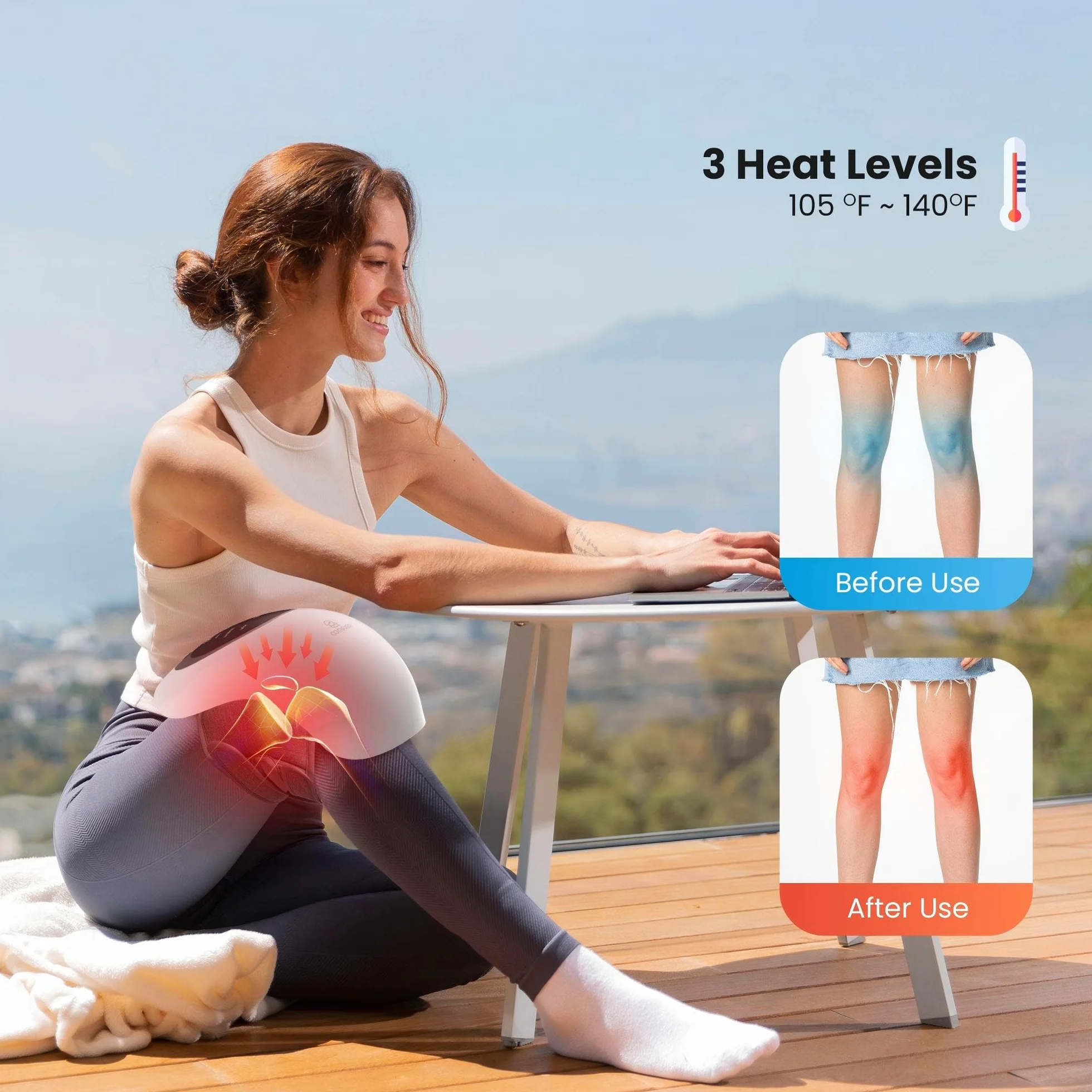 COMFIER Knie Massagegerät, kabelloses kniemassagegerät mit 3 einstellbaren Temperaturen, Rotlicht Knie Massagegerät mit LCD-Display, Wärme- und Vibrationsmassage