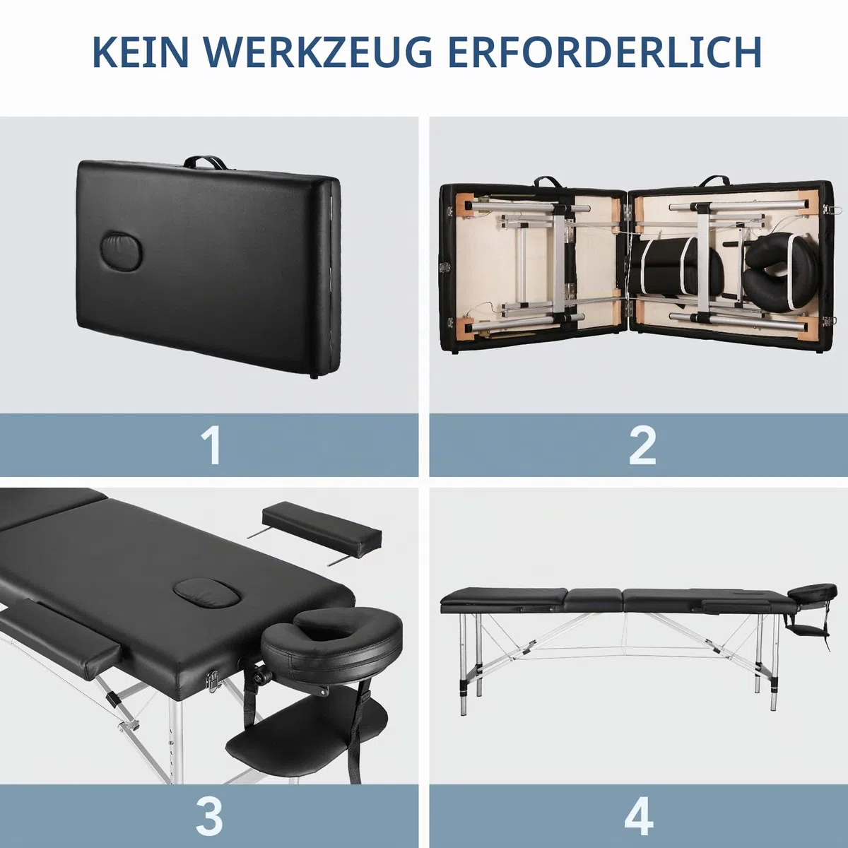 Careboda Mobile Massageliege Klappbar 3 Zone, Höhenverstellbare Massagebank Aluminium mit Kopfstütze & Armlehnen und Tragtasche, Massagetisch für Kosmetik, Spa, Salon, Tattoo