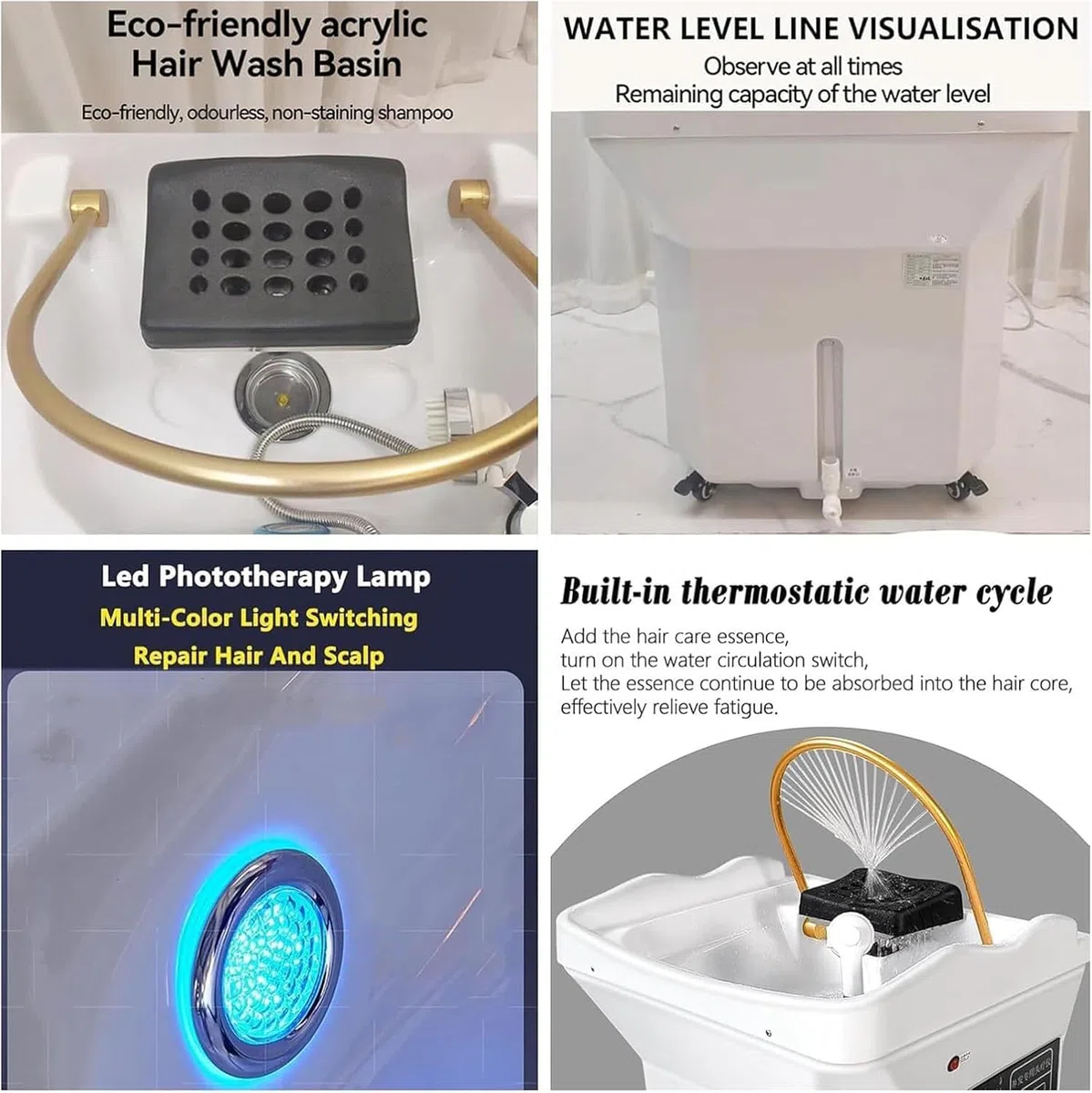 Tragbares Haarwaschbecken mit Wasserzirkulation, 60L Großer Wassertank, Shampoo-Massage und Kopfpflege für Begasung und Lichttherapie
