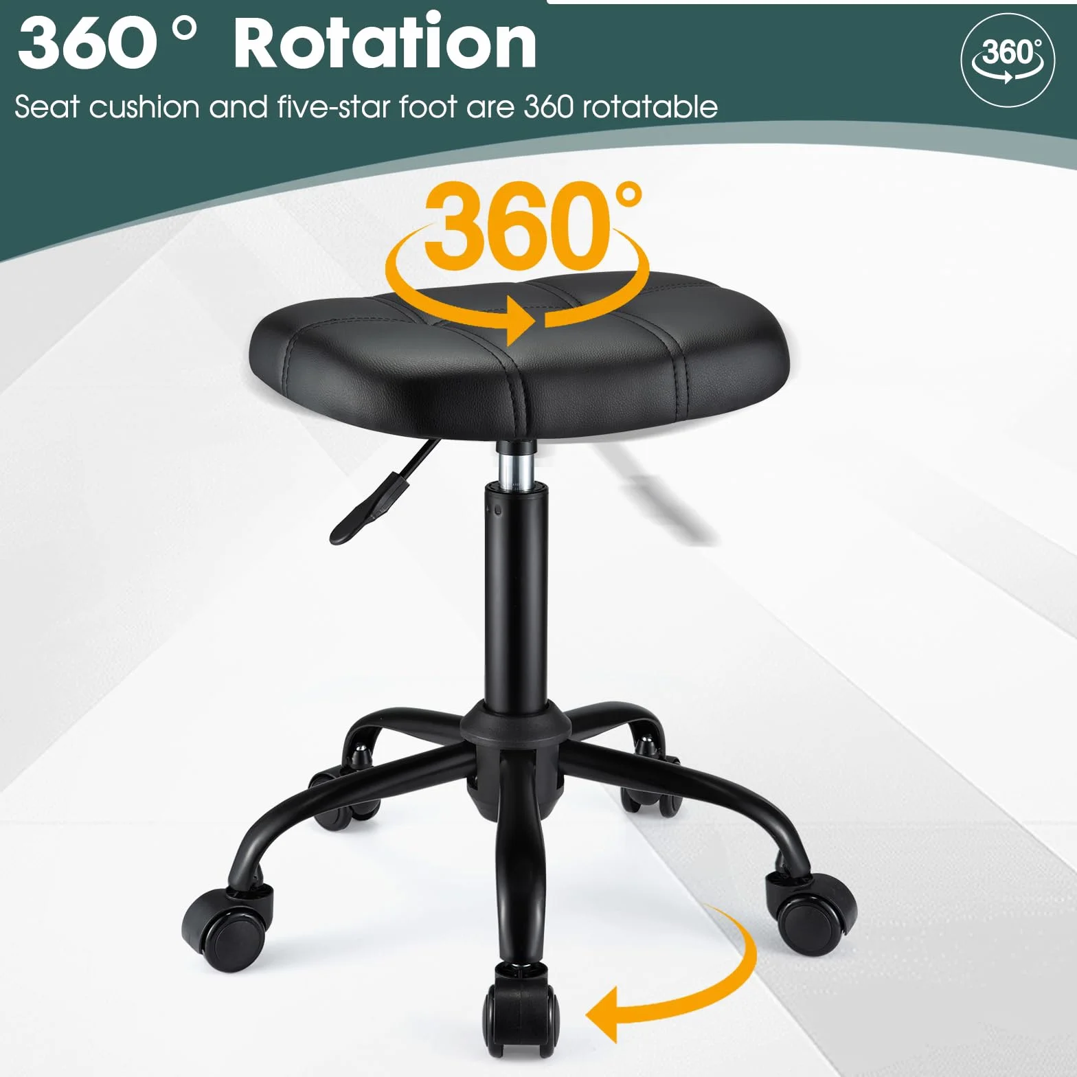 Quadratischer Rollhocker mit Rollen, höhenverstellbar, Drehhocker, Stuhl für Salon, Massage, Spa, Schwarz