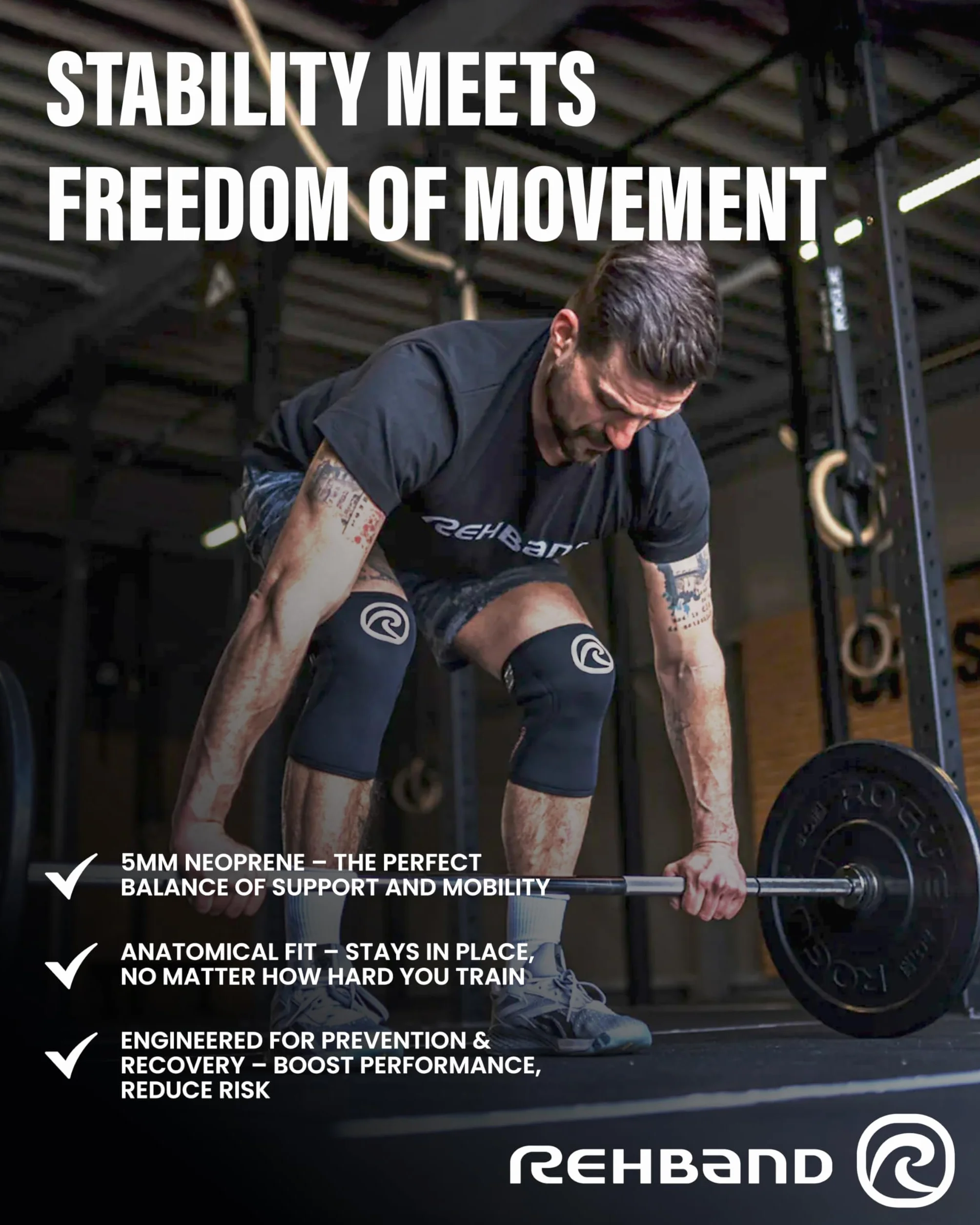 Rehband Kniebandage Kraftsport, Kniestütze für Cross Fit & schweres Training, Knee Sleeve aus 5 mm Neopren, in vielen Farben & Größen, Unisex