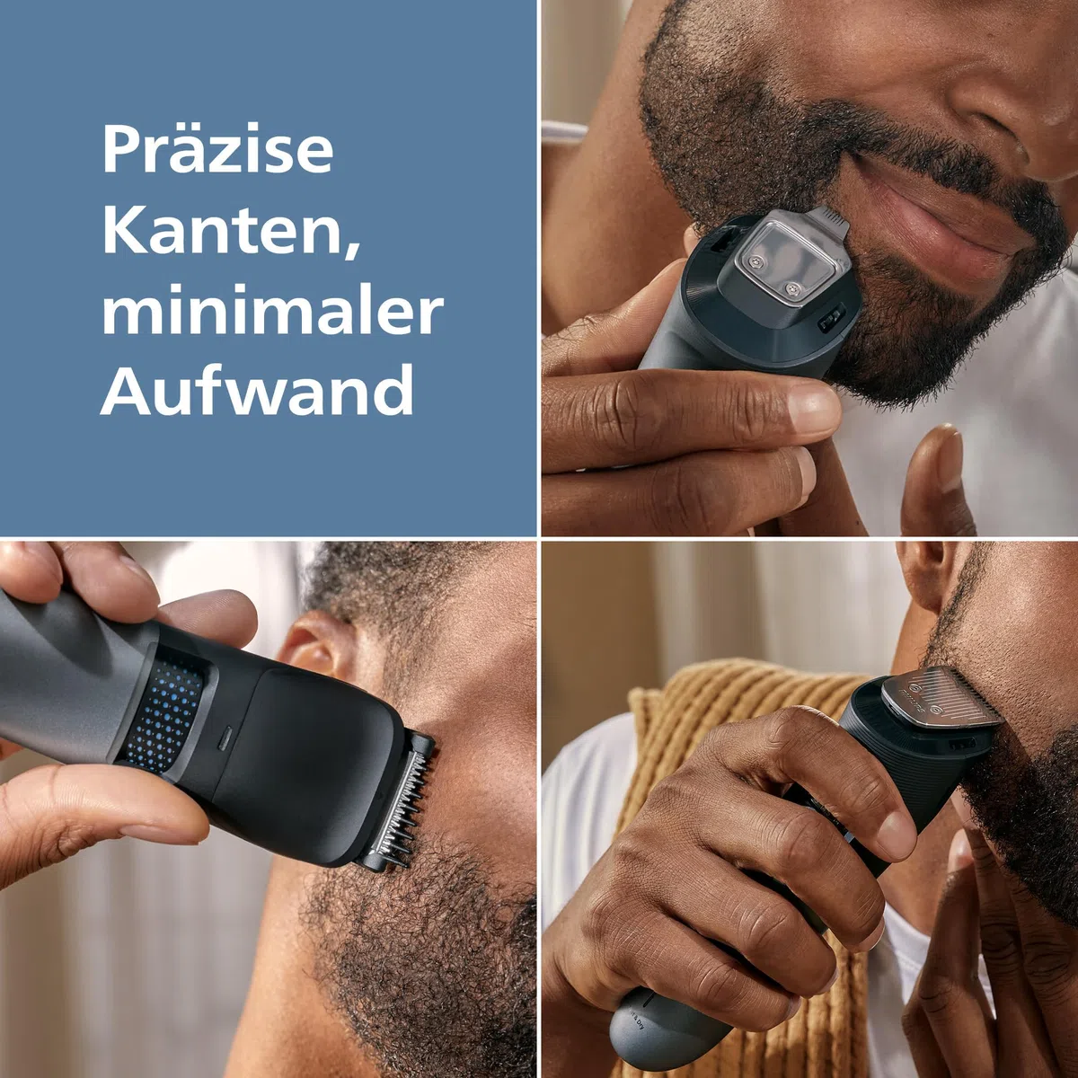 Philips Bartschneider 7000er-Serie – selbstschärfende Metallklingen, 40 Längeneinstellungen, BeardSense-Technologie, Haarkollektor, 100% wasserdicht, breiter Trimmer, Modell BT7670/15