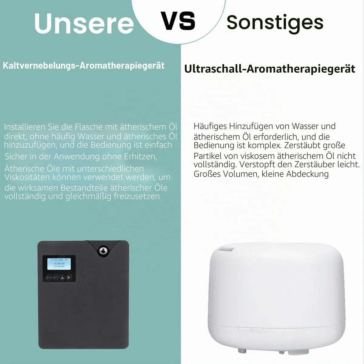 300ml Aroma Diffuser für Duftöle, Luftbefeuchter Mit Bluetooth und WLAN, Bedeckung 2000㎡, Premium Kaltvernebelung Aroma Diffuser Für Schlafzimmer, Büro, Spa (Schwarz)