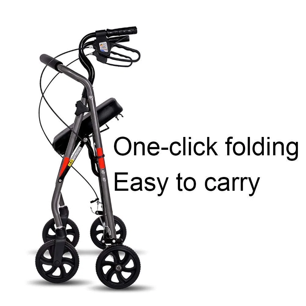 Gehhilfen für Senioren, Rollator, zusammenklappbarer Rollator mit Vier Rädern, gepolsterter Sitz, feststellbare Bremsen, ergonomische Griffe, Einkaufskorb, eingeschränkte Mobilitätshilfe,