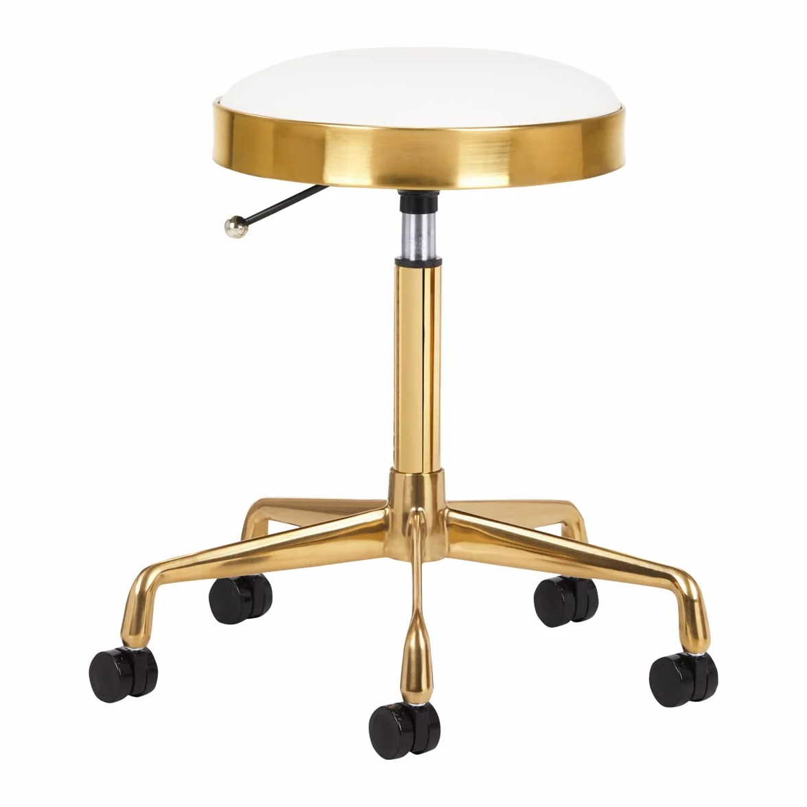 ACTIVESHOP Kosmetikhocker Friseurhocker Arbeitshocker Rollhocker Drehhocker H7 Gold Weiss