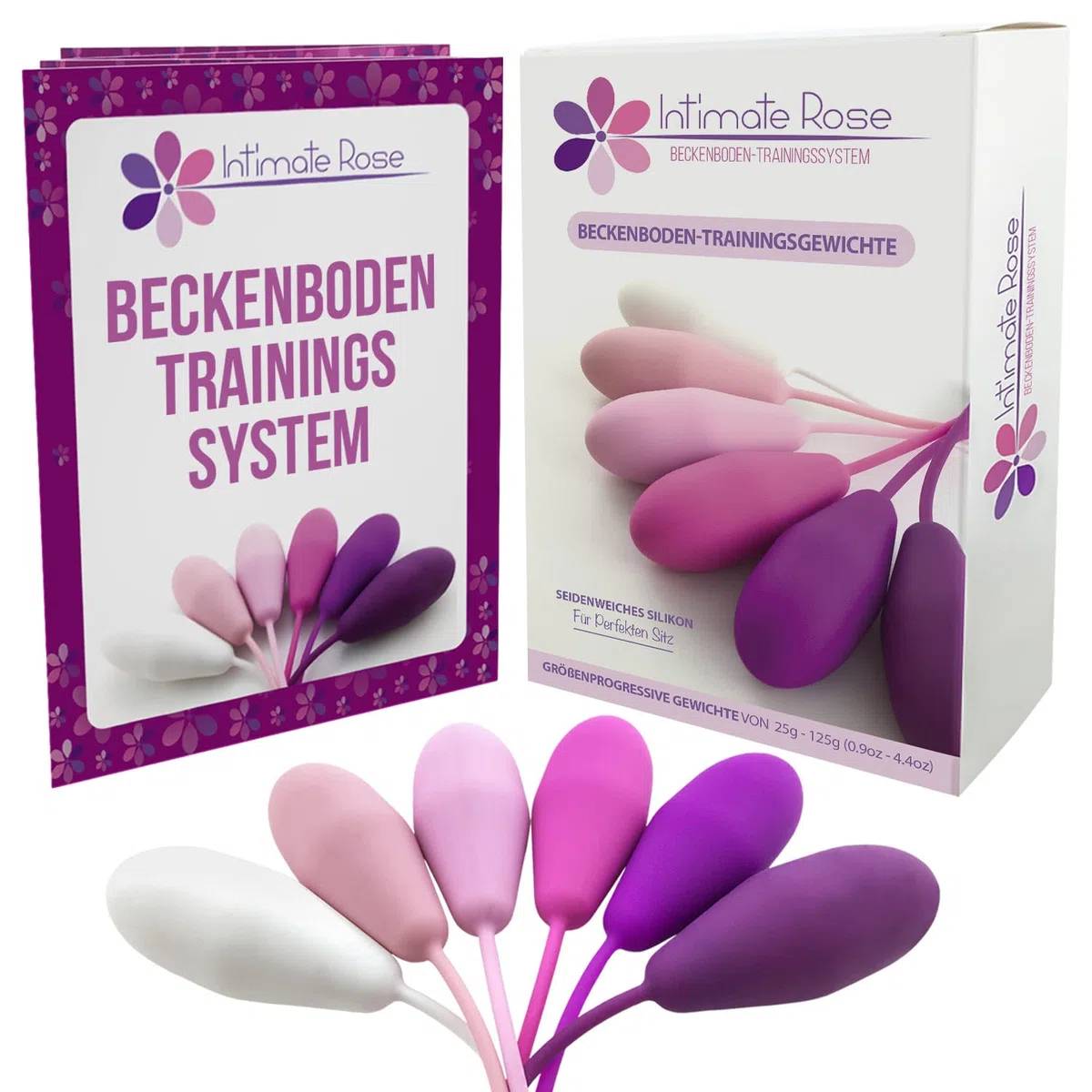 Intimate Rose Beckenbodentrainer für Frauen – 6 Liebeskugeln aus Medizinischem Silikon | Beckenboden-Trainingsgerät mit Vaginalkonen