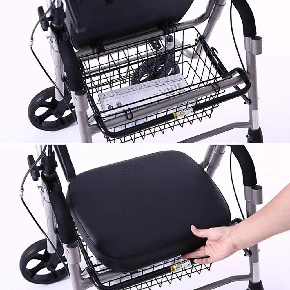 Rollatoren, Gehhilfen für Senioren, zusammenklappbarer Gehwagen, Einkaufswagen, Rollator mit vier Rädern, mit gepolstertem Sitz, ergonomischen Griffen und Einkaufskorb, geeignet für ältere M