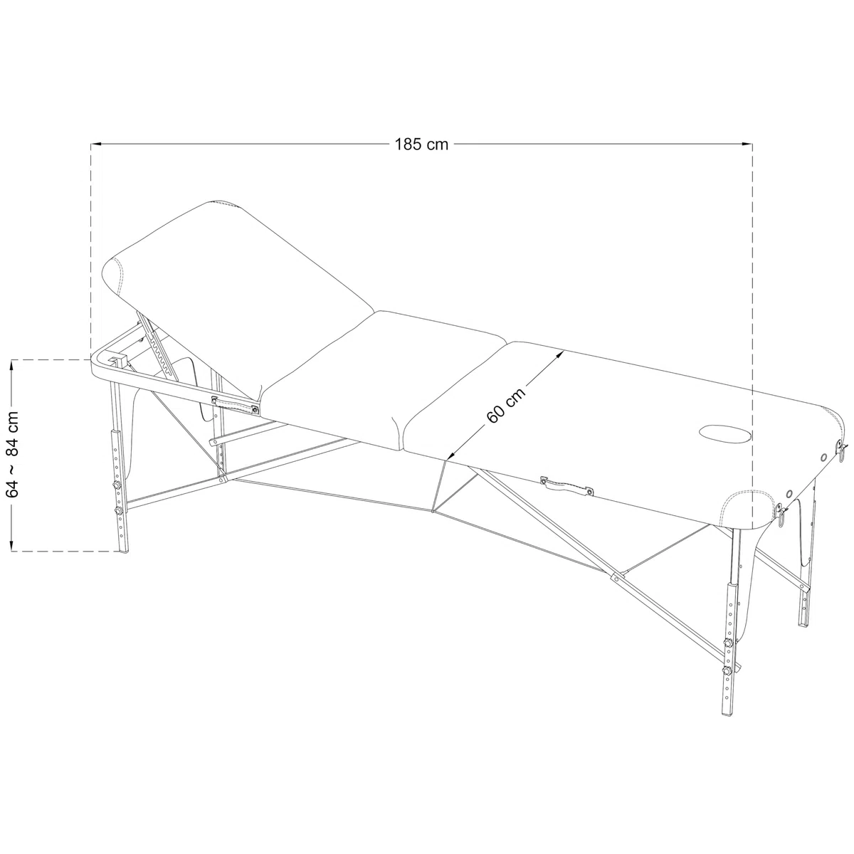Beltom® Mobile Massageliege Massagetisch 3 zonen Basic 185 x 60 cm. - Licht 14,3 kg. - massagebed massageleuning Massagebank klappbar Kosmetikliege - Blau