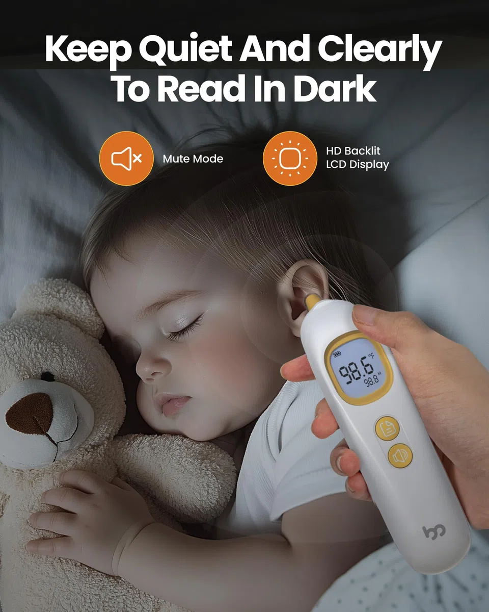 Digitales Ohrthermometer, FSA- und HSA-berechtigtes hochgenaues Thermometer für Kinder, Erwachsene und Kleinkinder, 32 Speicherabrufe, 1s schnell, 3-farbiger Fieberalarm und Stummschaltmodus, 21
