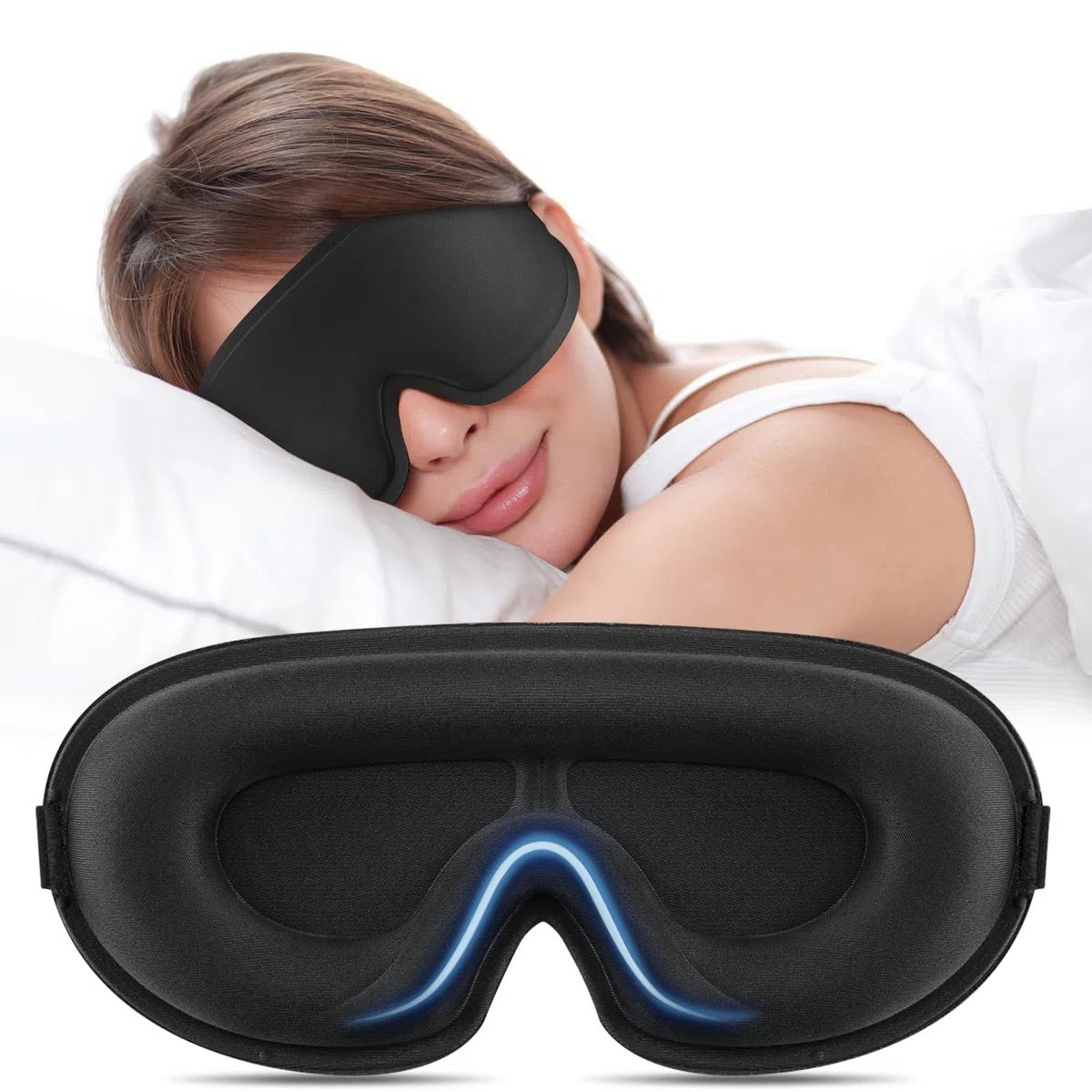 Oumida 3D Schlafmaske für Seitenschläfer, Verstellbares Gummiband, lichtblockierend und Atmungsaktiv, Augenmaske für Männer Frauen, für Reisen, Büro, Yoga (Schwarz)