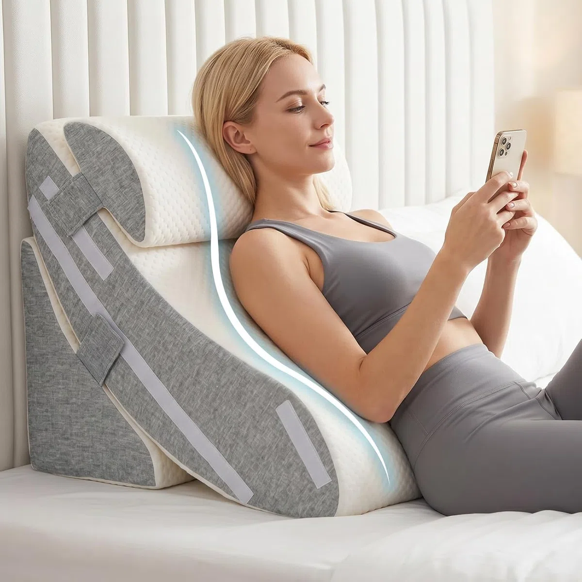 Bettkeilkissen-Set, 3-teilig, verstellbar, Schaumstoff für die Erholung nach Operationen, zur Linderung von Säurereflux und Rückenschmerzen, ergonomisches Neigungskissen zum Sitzen im Bett