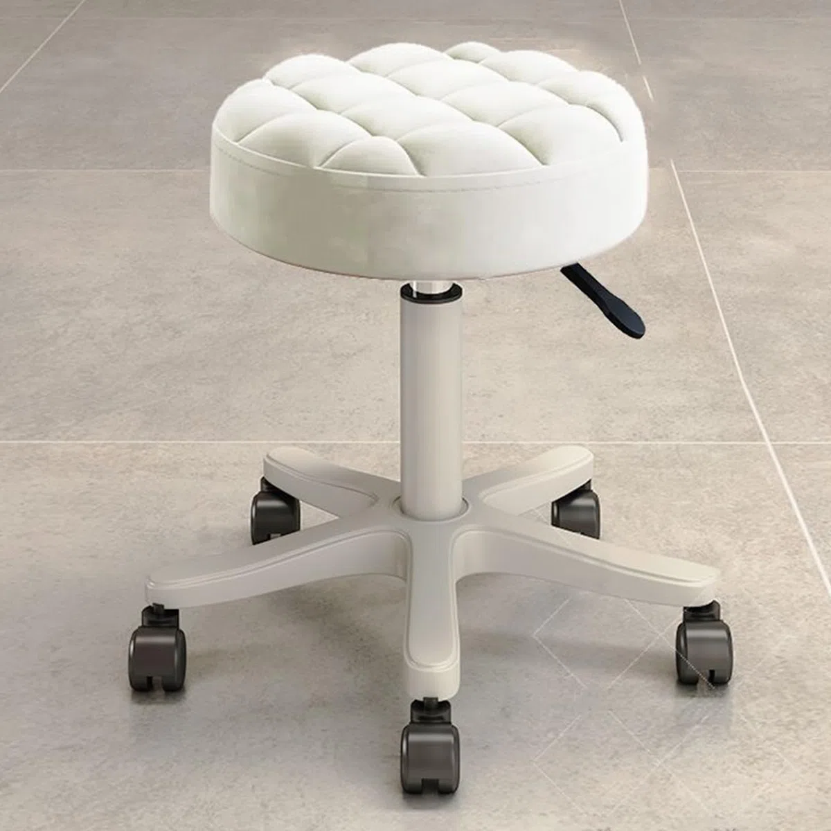 Kleiner Stuhl, runder Rollhocker mit Rollen, PU-Leder, höhenverstellbar, Drehhocker, Zeichenarbeit, Tattoo, Massage, Spa, Salon, Heimbüro, Stuhl (Beige)