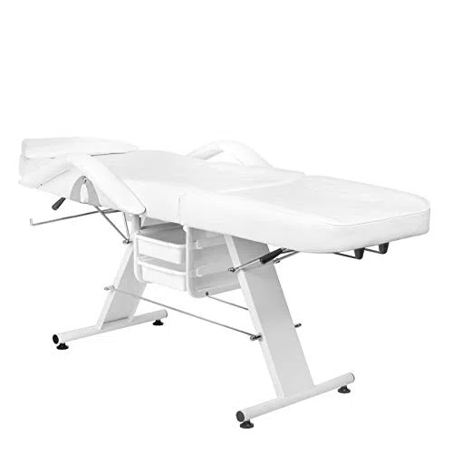 Activeshop Basic 202 Kosmetikliege Massageliege Massagetisch Massagestuhl Weiss bis 150 kg belastbar Premium-PU-Leder mit Aufbewahrungsladen 180 x 60 x 75 cm (L x W x H)