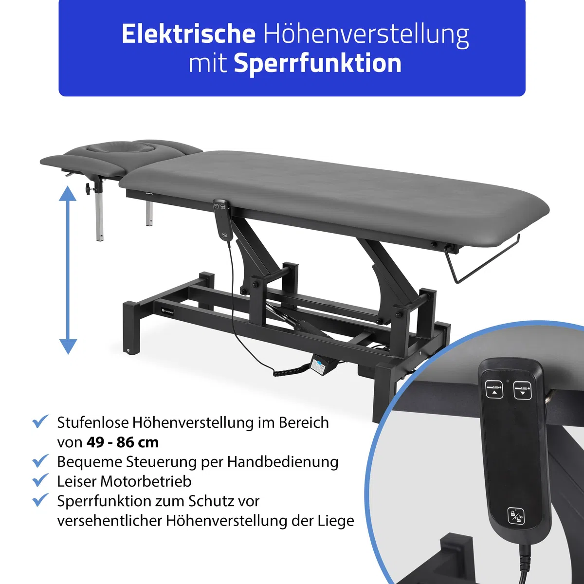 Massageliege Elektrisch mit 4-Segmente, Elektrische Massageliege Höhenverstellbar 192 x 68cm, Kosmetikliege Elektrisch bis zu 200 kg, Massagebank für Therapieliege mit Fernbedienung, Fortis 2 Ergo