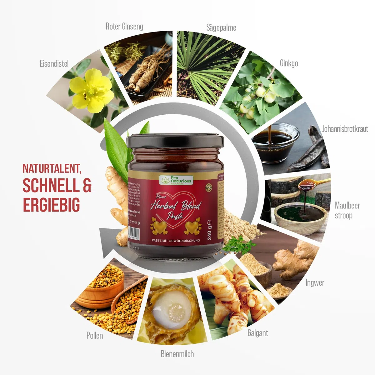 ProNaturious 230g Extra Stark für aktive Männer, Sofortwirkung Original Türkisches Macun, Ginseng & Tribulus Terrestris Gel - 4 Stück