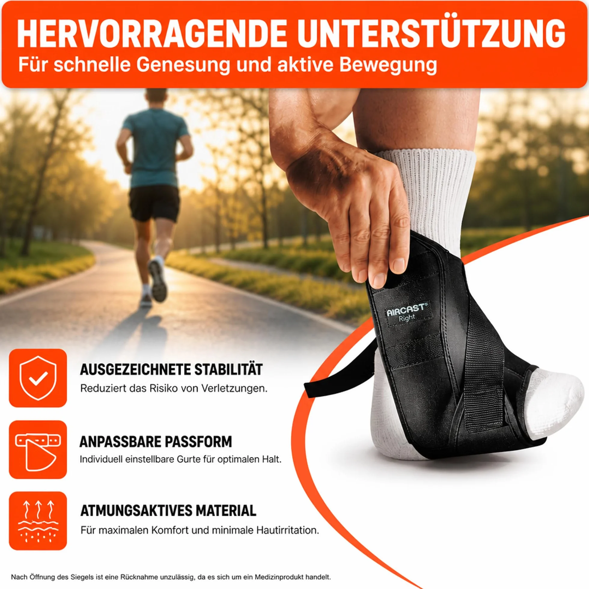 Aircast AirGo Sprunggelenkschiene in verschiedenen Größen für Links oder Rechts - 1 Stück - Höchster Komfort und optimale Stabilität für schnelle Genesung und aktive Bewegung (L, Rechts)