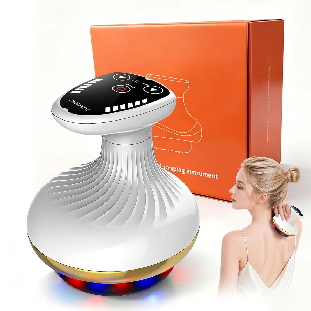 Vacuvia Cellulite Massager, 4-in-1 Vakuum Massagegerät gegen Cellulite mit Wärmetherapie & LED-Licht, Elektrisches Schröpfgerät für Lymphdrainage, Anti-Cellulite Massagegerät