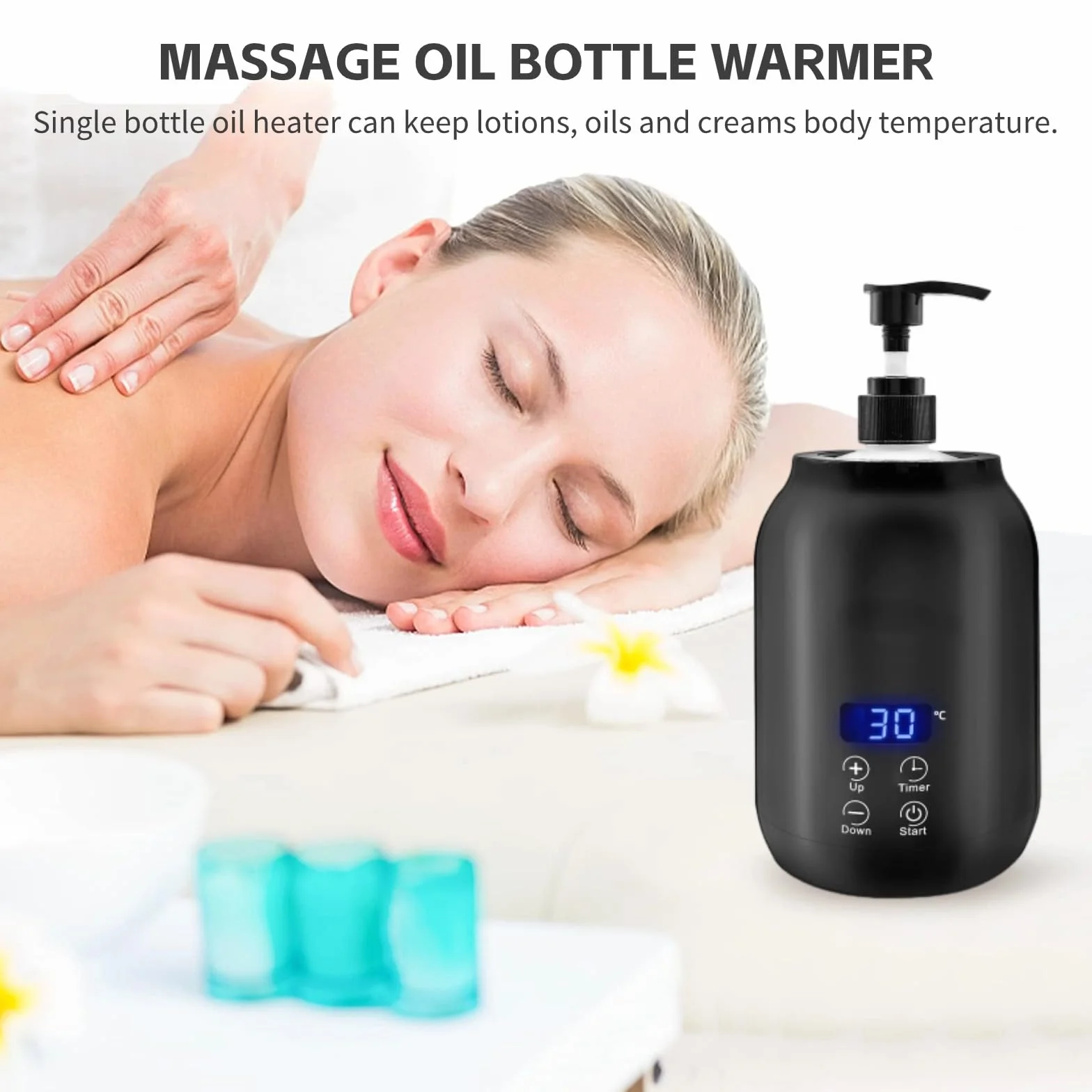 Massageölwärmer, Einzelflaschen-Ölwärmer mit LED-Anzeige, Temperaturverstellbarer Tragbarer Lotionsflaschenwärmerspender, Gleitgel-Creme-Heizflasche für den Spa-Salon (EU-Stecker