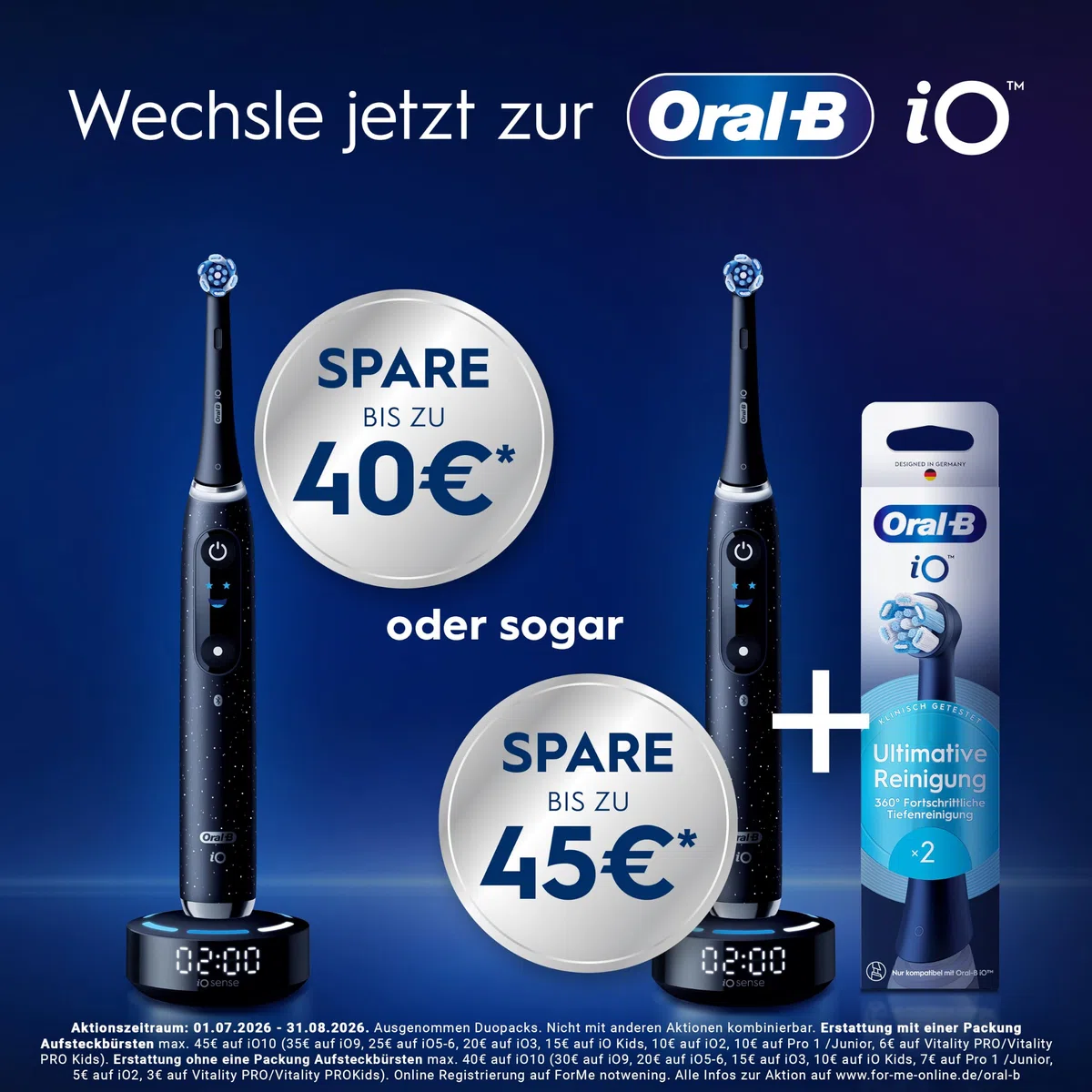 Oral-B iO Series 9 Elektrische Zahnbürste, Schwarz | Inkl. 3 Aufsteckbürsten, Lade-Reise-Etui, CHIP Testsieger (11/25), Electric Toothbrush mit 7 Modi Für Zahnpflege
