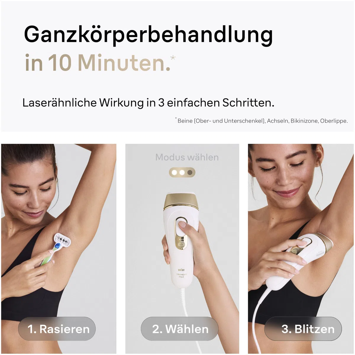 Braun IPL Silk Expert Pro 5 Haarentfernungsgerät Damen/Herren, 3 Aufsätze, sichtbare Haarentfernung, Designed In Germany, Venus Rasierer, Alternative zu Laser Haarentfernung, PL5243, weiß/gold