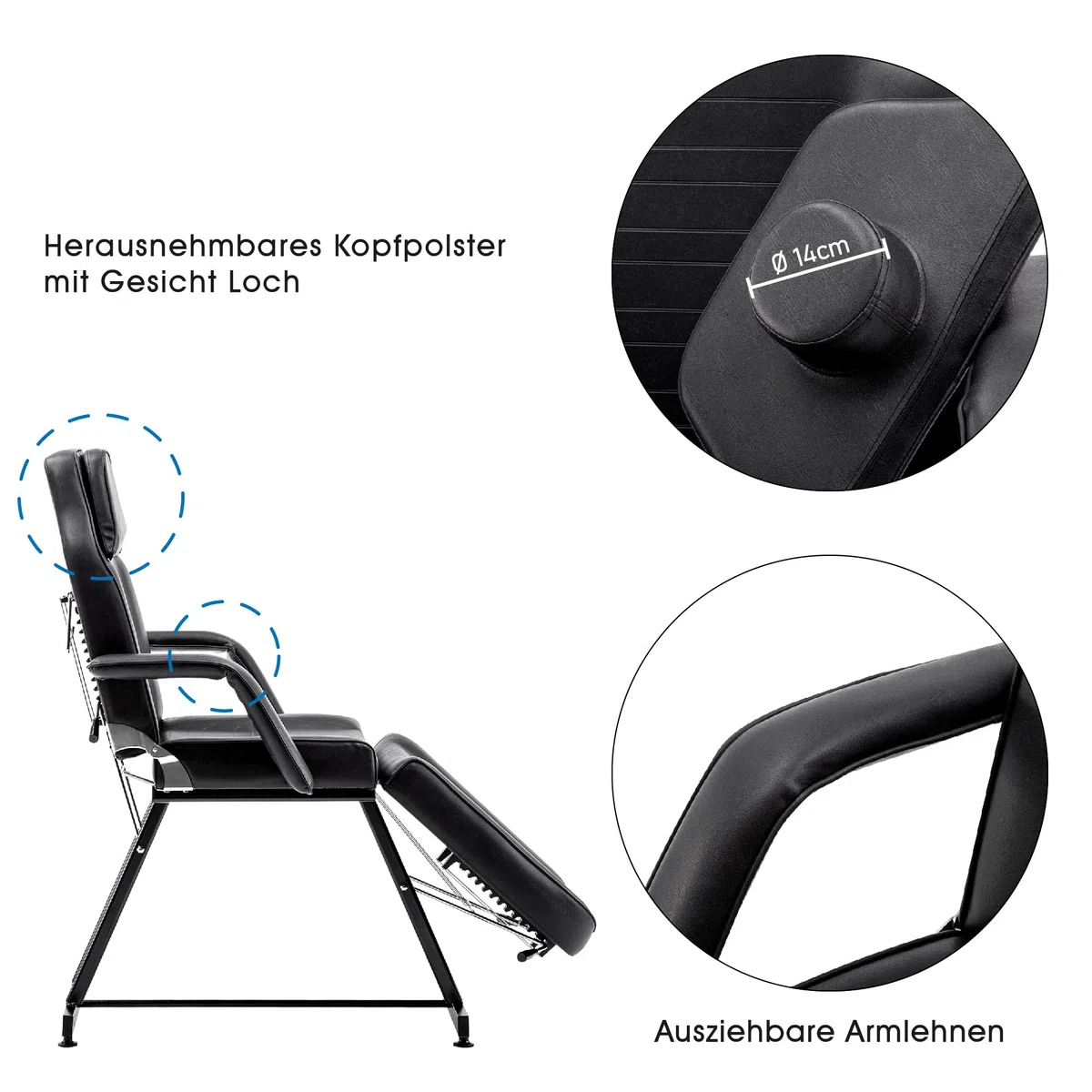 BarberPub Kosmetikliege Therapieliege Massageliege Tattooliege Kosmetikstuhl Schönheitsausrüstung 0015BK (Schwarz)