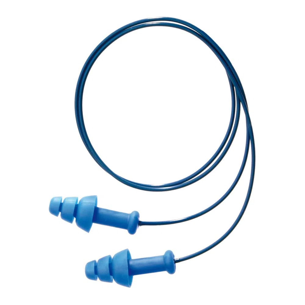 Honeywell 1012522 Howard Leight SmartFit Detectable wiederverwendbare Ohrstöpsel mit Kabel, blau, flanschförmig, geeignet für die Lebensmittelindustrie, SNR 30 dB (Packung mit 50 Paar)