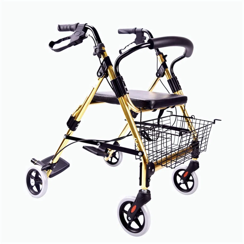 Faltbarer Rollator mit 4 Rädern, Rollator mit gepolstertem Sitz, feststellbaren Bremsen, ergonomischen Griffen und Einkaufskorb, für eingeschränkte Mobilitätshilfe für ältere Menschen