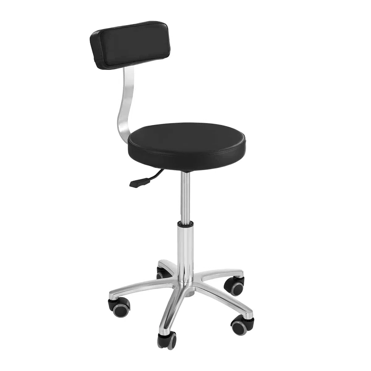 Physa Terni Black Arbeitsstuhl mit Rückenlehne Drehstuhl mit Rollen (Höhenverstellbar 46–60 cm, Stahlgestell, Eco-Leder) Schwarz