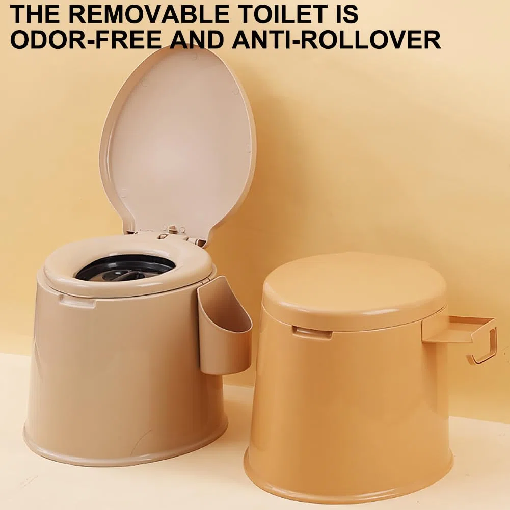 LXXLJHH Die Tragbare Toilette Für Erwachsene Mit Abnehmbarem Innerem Eimer Und Versiegelungsdeckel, Kompakte, Nicht Rutschende, Hoch Tragende Kommode, Alternative Zu Haustoiletten,Braun