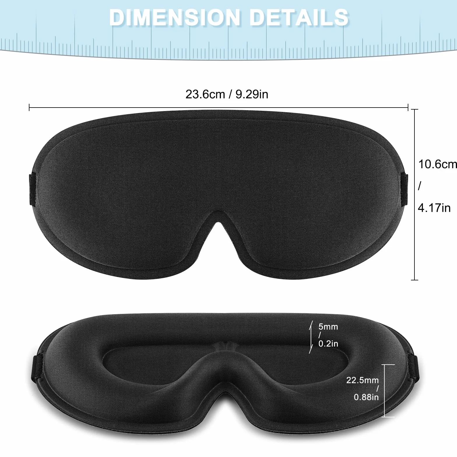 Oumida 3D Schlafmaske für Seitenschläfer, Verstellbares Gummiband, lichtblockierend und Atmungsaktiv, Augenmaske für Männer Frauen, für Reisen, Büro, Yoga (Schwarz)