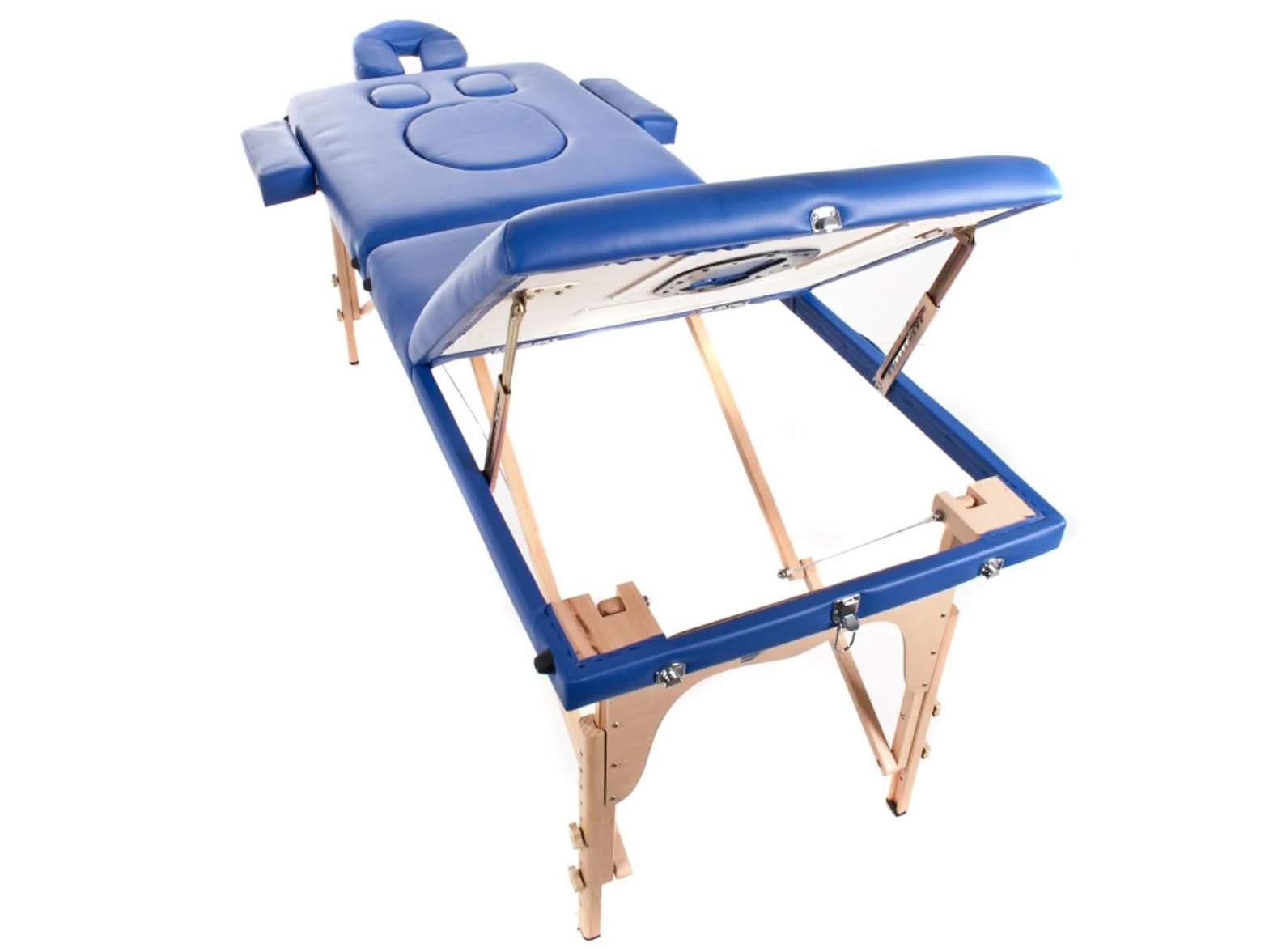 QUIRUMED Schwangeren-Massagetisch, klappbar, 194 x 70 cm, blau, Holz, Kunstleder, Bauchloch, Gesichtsloch, abnehmbare Kopfstütze, bis zu 150 kg