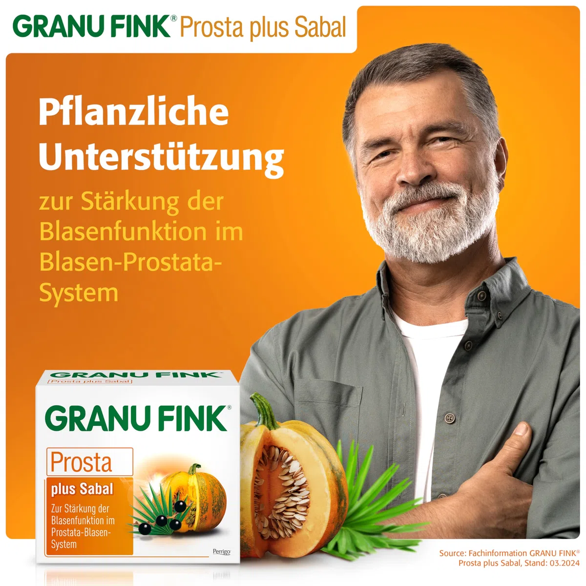 GRANU FINK Prosta plus Sabal – Prostata-Kapseln zur Stärkung des Prostata-Blasen-Systems – mit Uromedic Kürbis und Sägepalme – made in Germany – 200 Hartkapseln