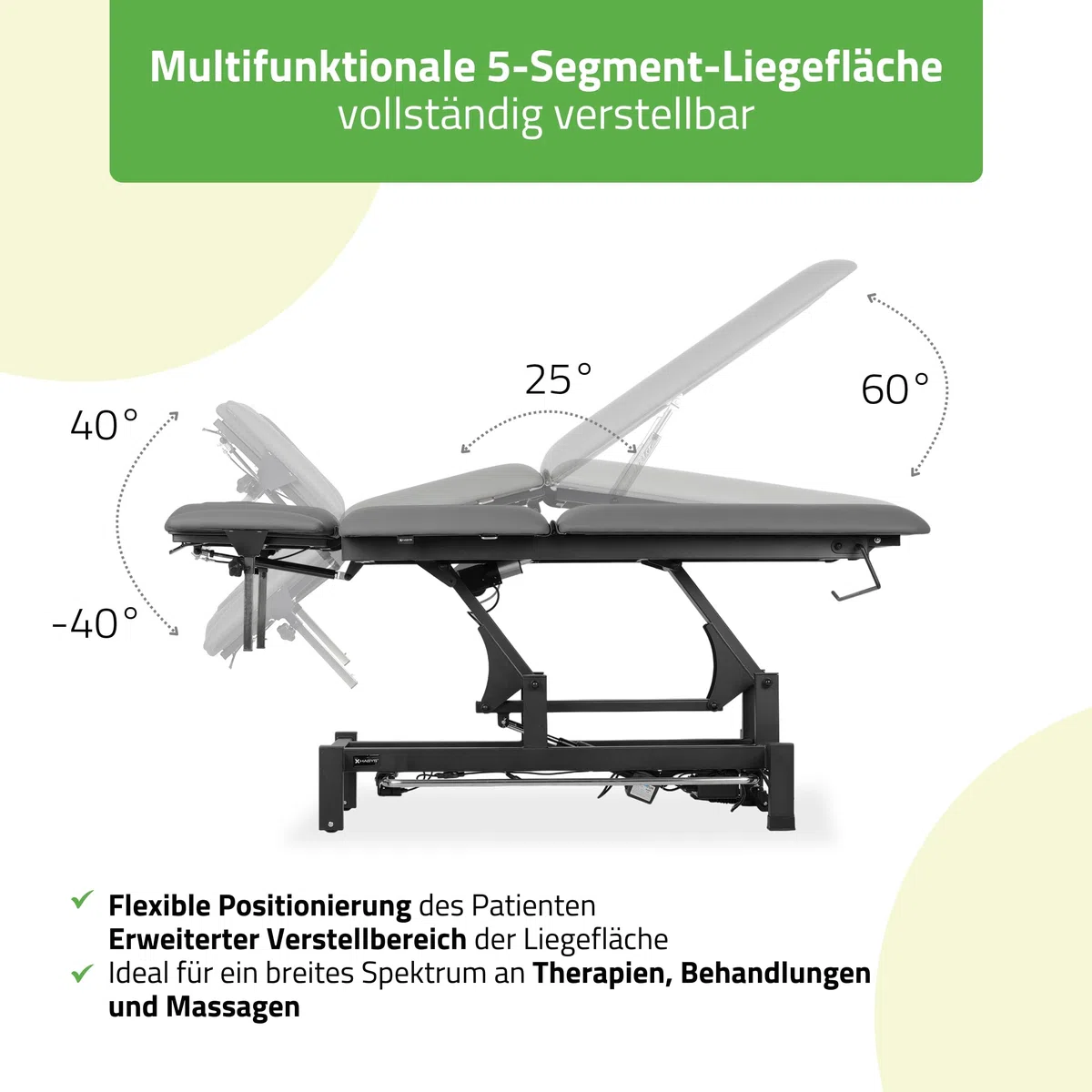 HABYS Fortis 5 Ergo | Elektrische Behandlungsliege Therapieliege Massageliege Massagebank Kosmetikliege | Höhenverstellbare 5-Segmente | 192 x 68 cm