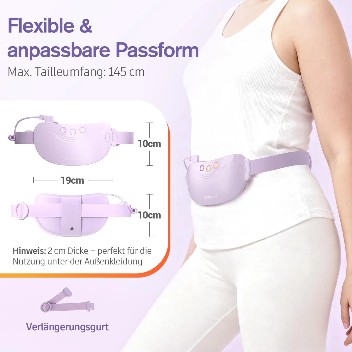 Comfytemp Wärmegürtel Periode Vibrationsmassage für Perioden Bauch und Rücken mit 5000mAh Akku, Kabellos Heizgürtel Menstruations Bauchwärmer Rückenwärmer mit Abschaltautomatik, USB-C Geschenke
