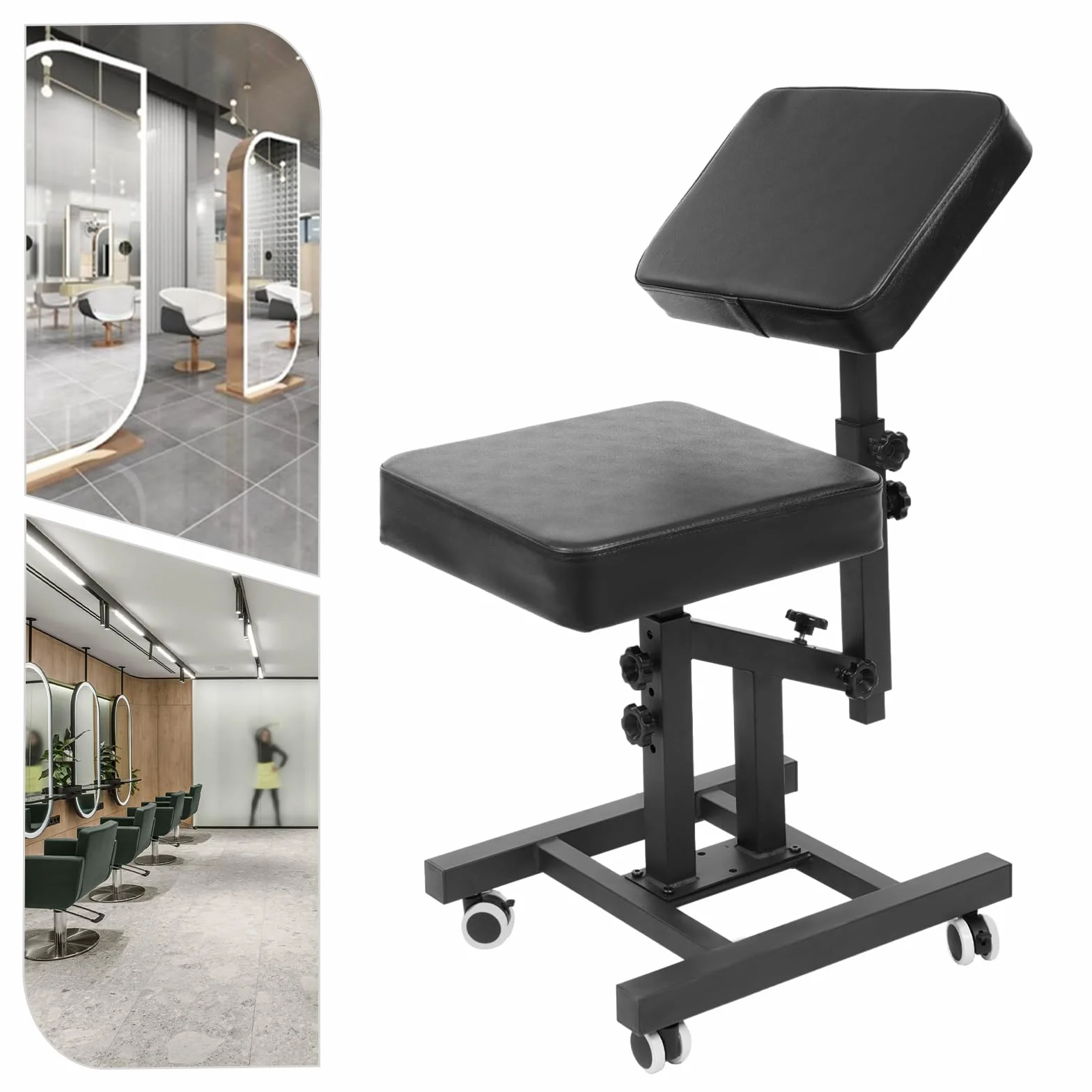 Multifunktionsstuhl mit Armlehne, Tattoo Armlehne Stuhl, Verstellbare Tattooo Stuhl, Einstellbar Tattoo Arm Rest Stand, für Häusern, Schönheitssalons, Nagelsalons, Einkaufszentren (Schwarz mit Rollen)
