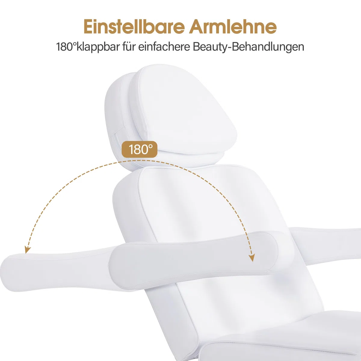 Barberpub Kosmetikliege Elektrisch mit 3 Motoren & Rollen, Massageliege Klappbar & 16CM Höhenverstellbar, 180°Drehbare Armlehnen, Tattoo Liege für SPA Salon 0754 (Weiß/Kunstleder)