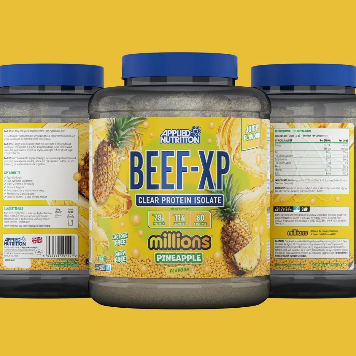 Applied Nutrition Beef XP – Klares Hydrolysiertes Fruchtsaftartiges Beef Protein Isolate, Beef Protein Powder ohne Milchprodukte, Laktose, Zucker, Fettarm (1.8kg, Pineapple)