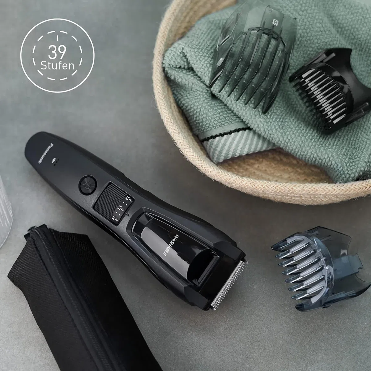 Panasonic ER-GB62-H503 Bart-, Haar- & Körperschneider für Männer, tragbarer, kabelloser, wasserdichter Trimmer, 39 Längeneinstellungen, 3 Aufsätze, kabelloser & kabelgebundener Betrieb, Mattgrau
