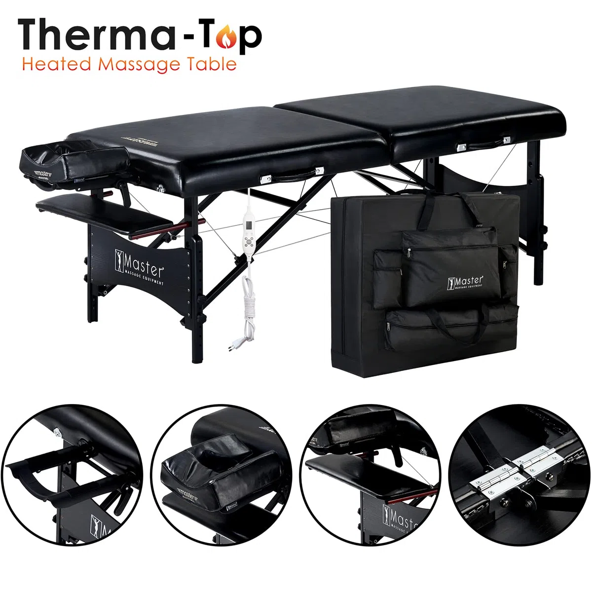 Master Massage 76cm Galaxy Mobil Massageliege ThermaTop Integriertes Heizsystem Klappbar Massagebett Massagebank Kosmetikliege Portable Beauty Bed Holzbeine Tragetasche Paket, Schwarz