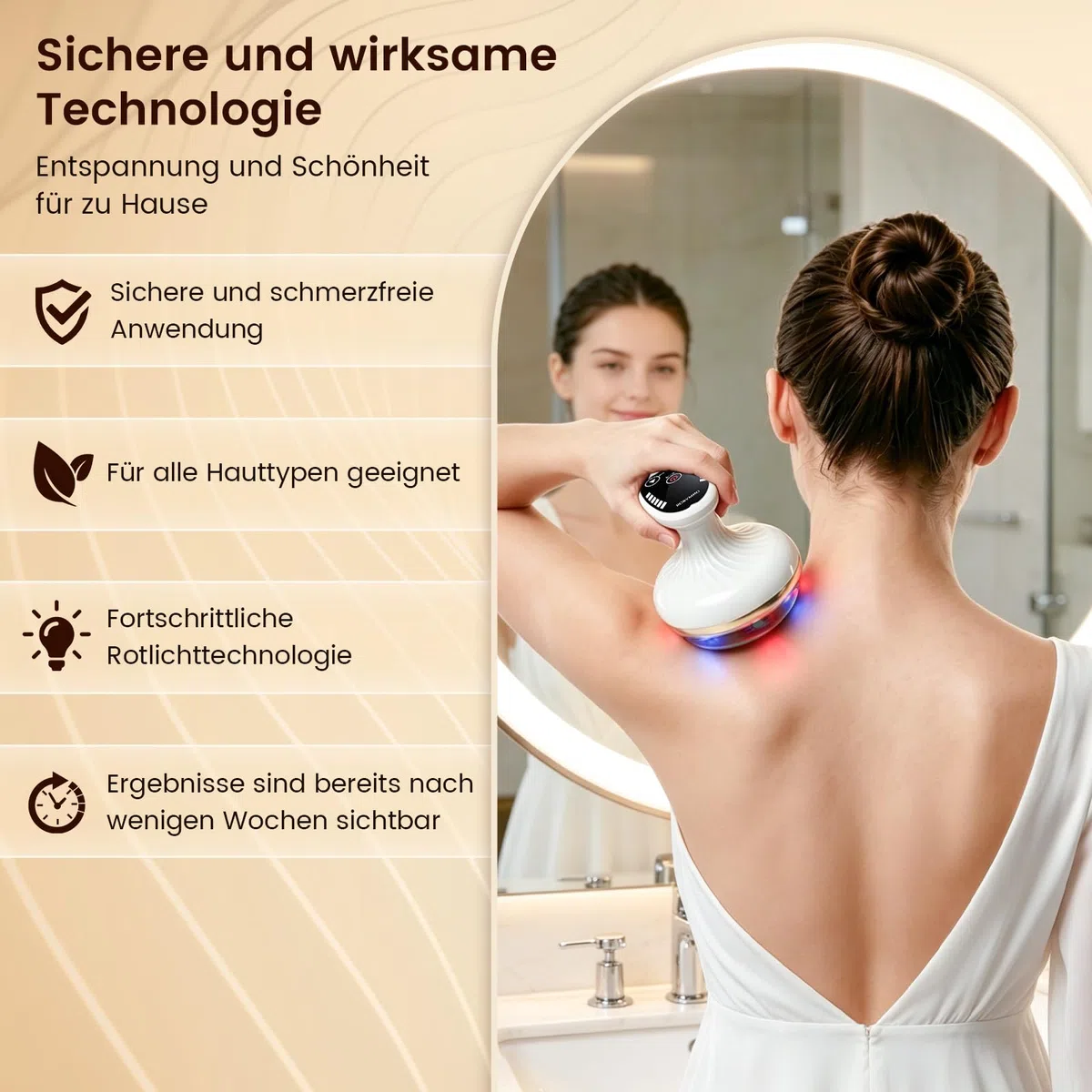Vacuvia Cellulite Massager, 4-in-1 Vakuum Massagegerät gegen Cellulite mit Wärmetherapie & LED-Licht, Elektrisches Schröpfgerät für Lymphdrainage, Anti-Cellulite Massagegerät