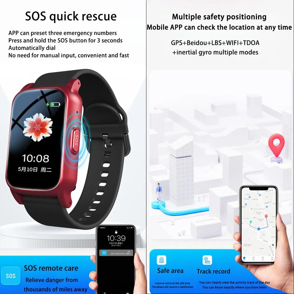 Notrufuhren Für Senioren GPS Intelligentes Armband Senioren SOS Notruf Armband, Notfallknopf Für Senioren, GPS Tracker Smartwatch Mit Sturzerkennung，Geeignet Für Ältere Menschen
