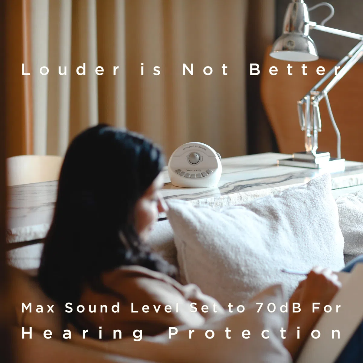 WELLCARE Naturcare Sound Relaxation, weißes Rauschen, 7 Naturgeräusche, Schlaf-Sound-Maschine, beruhigende Säuglinge, für Baby, Kinder, Erwachsene. Stufenlose Lautstärke, Timer, Stromversorgung über