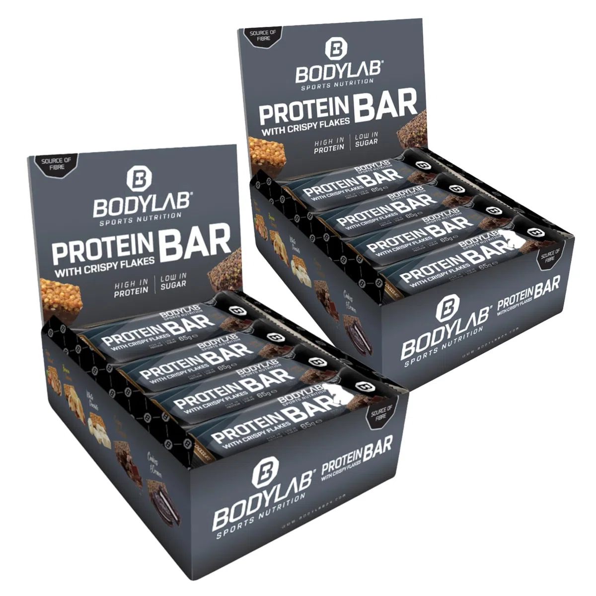 Bodylab24 Crispy Protein Bar Crispy Schokolade 24 x 65g, Protein-Riegel mit 27g Eiweiß pro Riegel, Zuckerarmer Fitness Snack, Knuspriger Eiweißriegel mit vielen Ballaststoffen