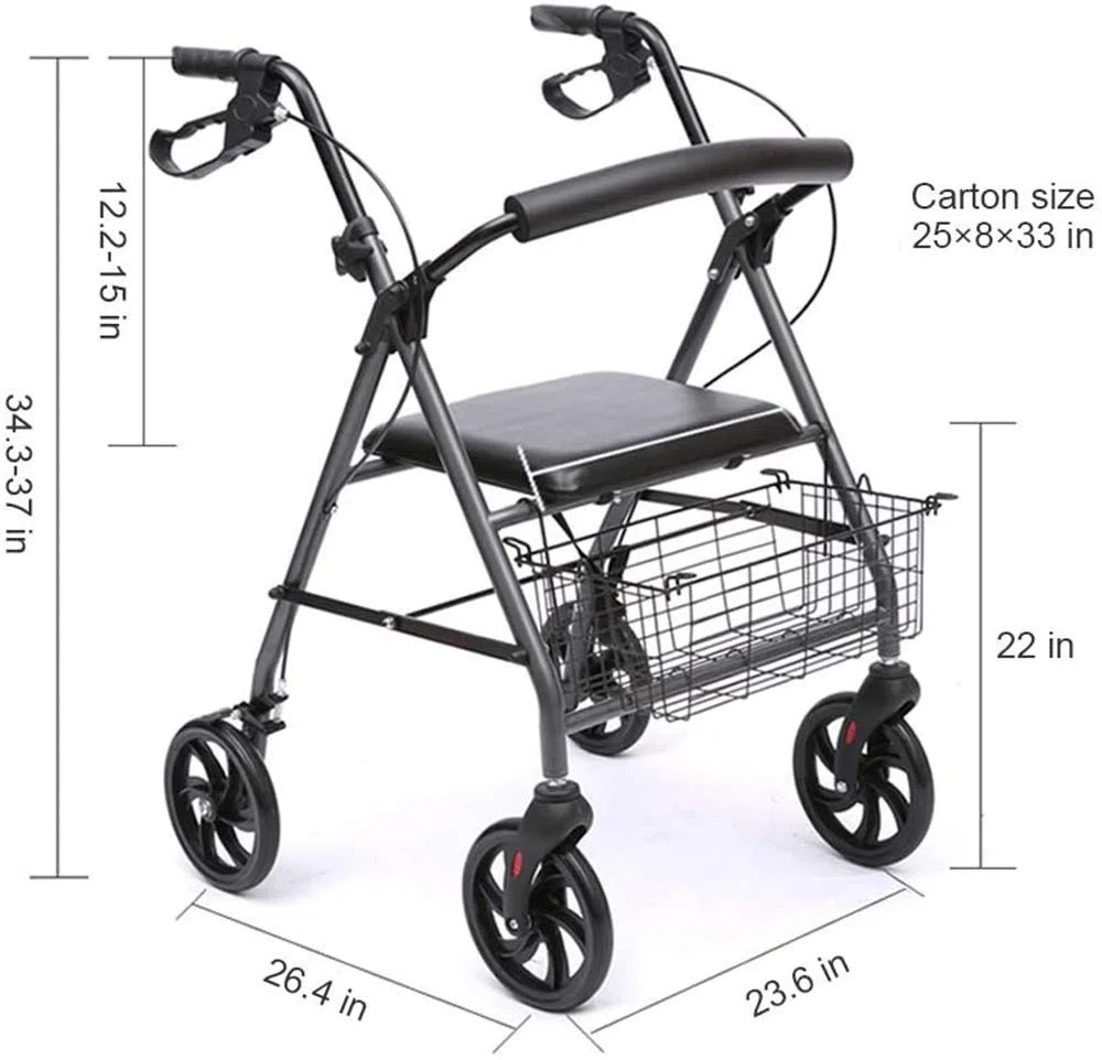 FHISD Gehhilfe für ältere Menschen, Aluminium-Rollator mit vier Rädern und gepolstertem Sitz, Einkaufskorb, feststellbare Bremsen, ergonomische Griffe, leichter zusammenklappbarer Rollator Interesting