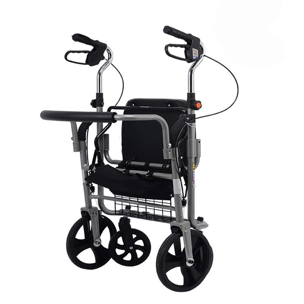 Rollatoren, Gehhilfen für Senioren, zusammenklappbarer Gehwagen, Einkaufswagen, Rollator mit vier Rädern, mit gepolstertem Sitz, ergonomischen Griffen und Einkaufskorb, geeignet für ältere M