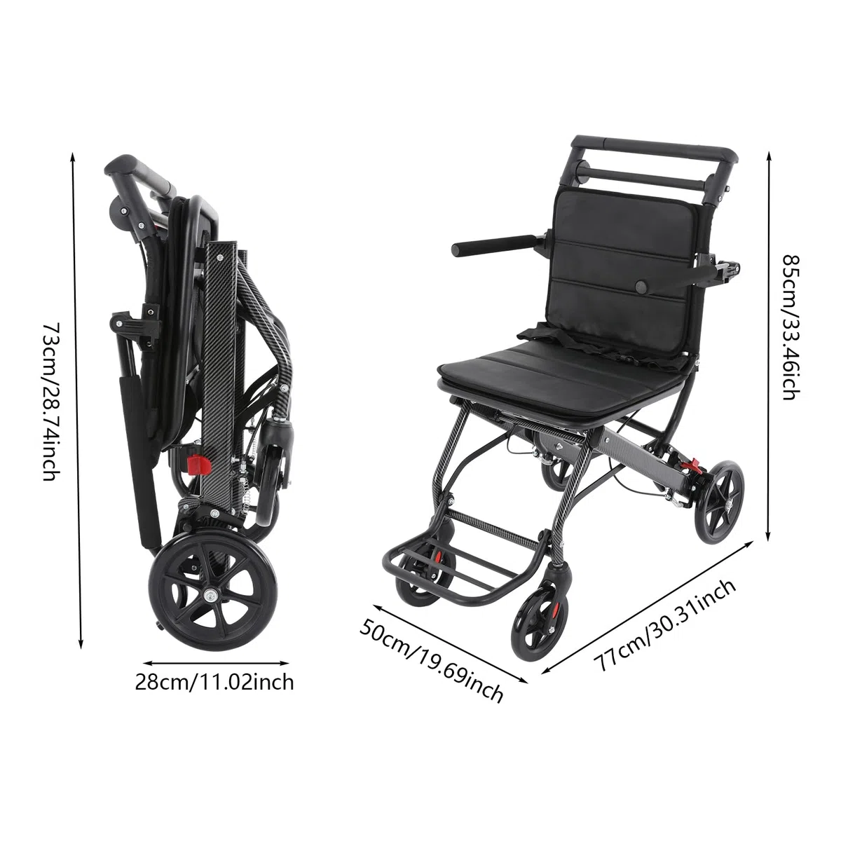 Rollstuhl Faltbar Leicht, Rollstühle Rollstuhl Faltbar, Reiserollstuhl | Wheelchair 220 lbs Tragkraft, Integrierte Handbremse, Doppelbremse für Behinderteund Senioren, FuBstütze, Armlehnen