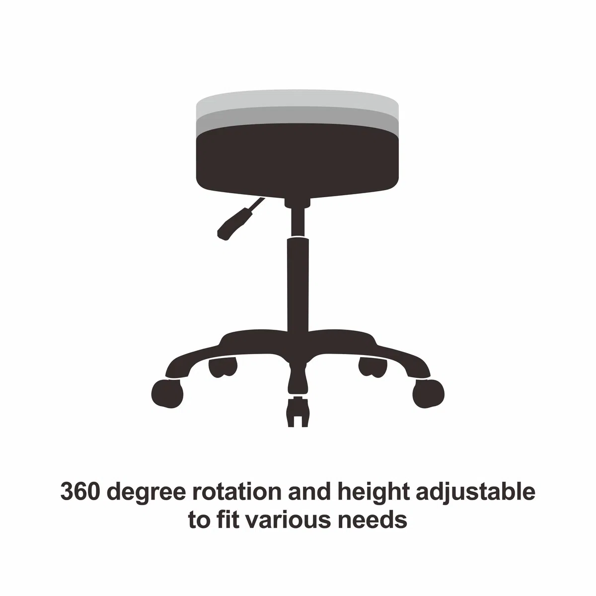 Grace&Grace Höhenverstellbar Rollhocker Drehhocker Mit Rollen Arbeitshocker Massagehocker Medizinischer Stuhl Drehstuhl Bürohocker Sitzhocker Kücheocker (No Backrest with Casters-Classic Flat, Black)