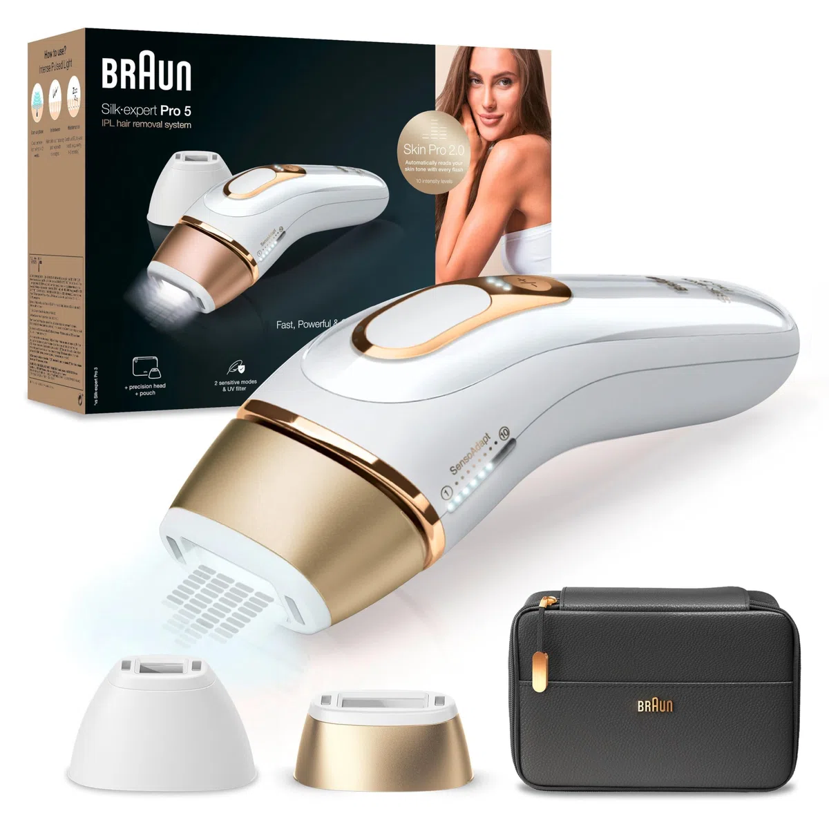 Braun IPL Silk Expert Pro 5 Haarentfernungsgerät Damen/Herren, 2 Aufsätze, sichtbare Haarentfernung, Designed In Germany, Alternative zu Laser Haarentfernung, PL5140, weiß/gold